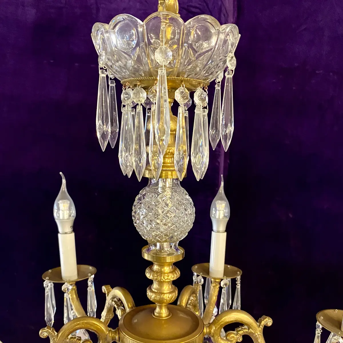 Antique French Chandelier With Delicate Glass Neck - Sold 2