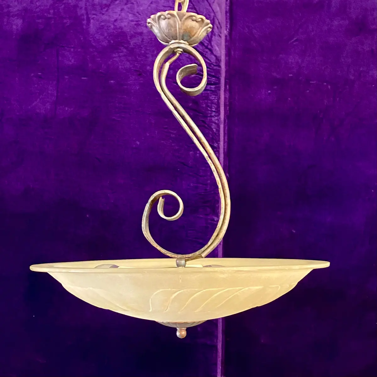 Wrought Iron Pendant With Pressed Glass Shade - Sold 1