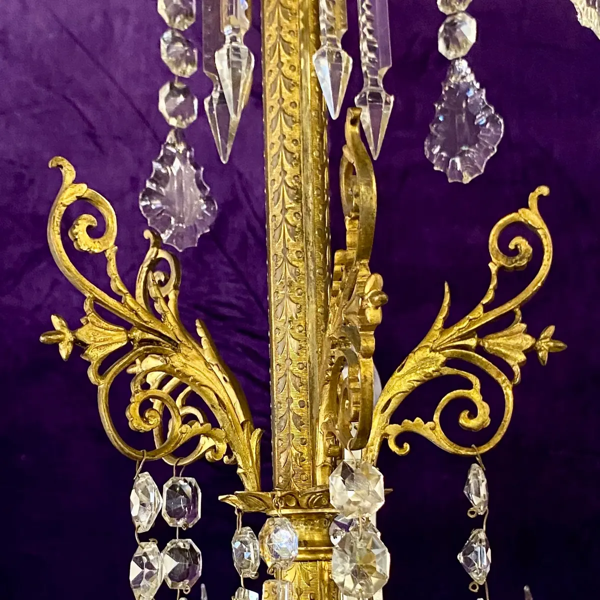 Exceptional Antique Gasolier With Original Crystals 2