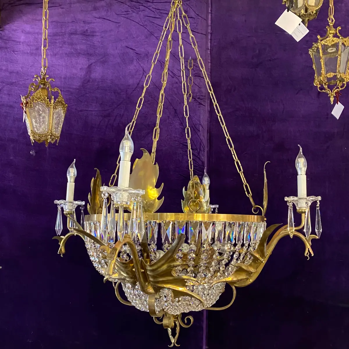 Delos Custom Made Brass And Crystal Dragon Chandelier 1