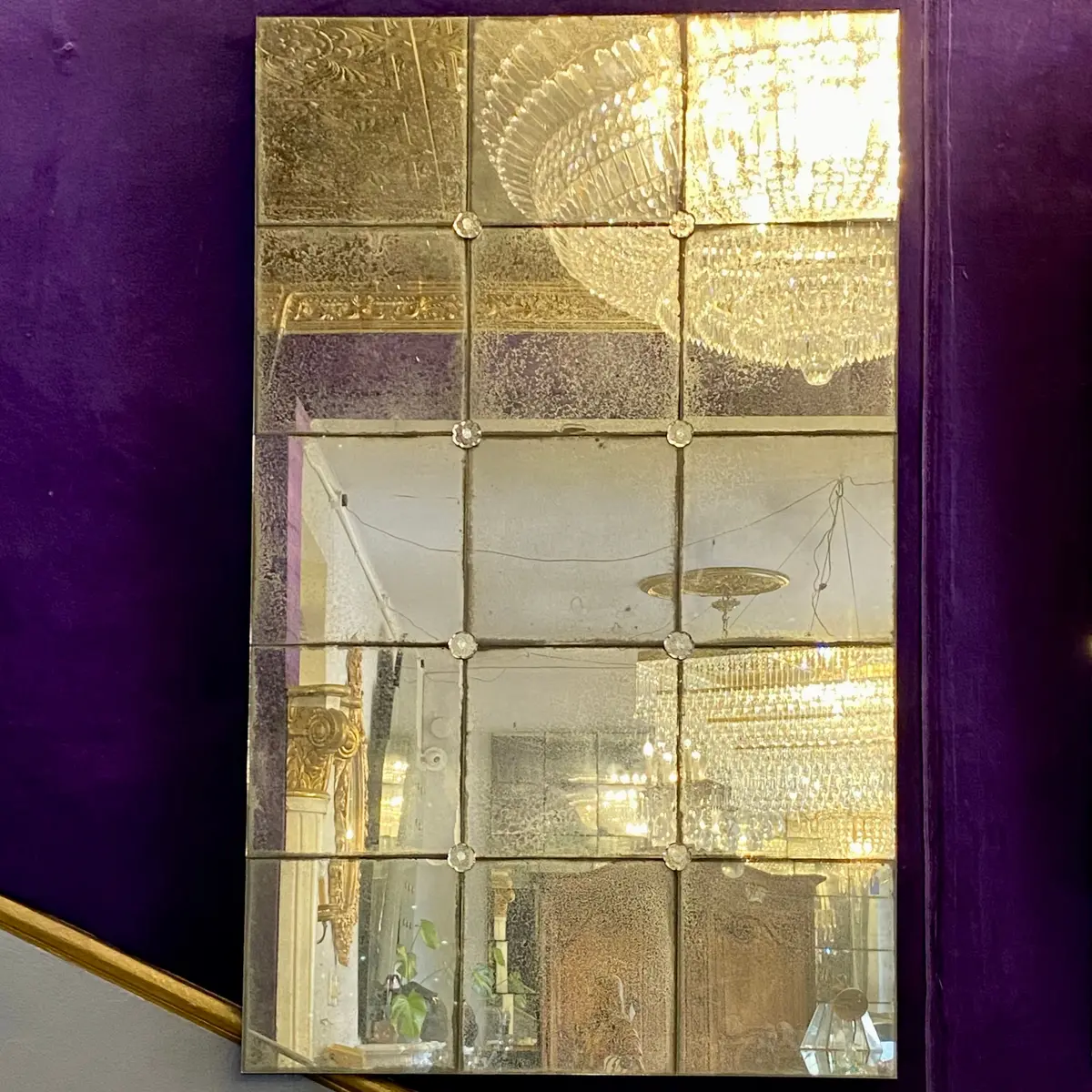 Small Aged Panelled Mirror With Rosettes 1