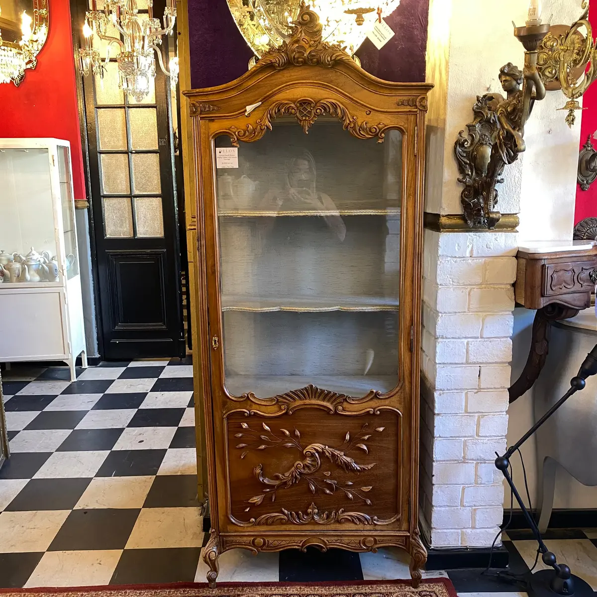 Antique French Walnut Display Cabinet With Intricate Carvings - Sold 1
