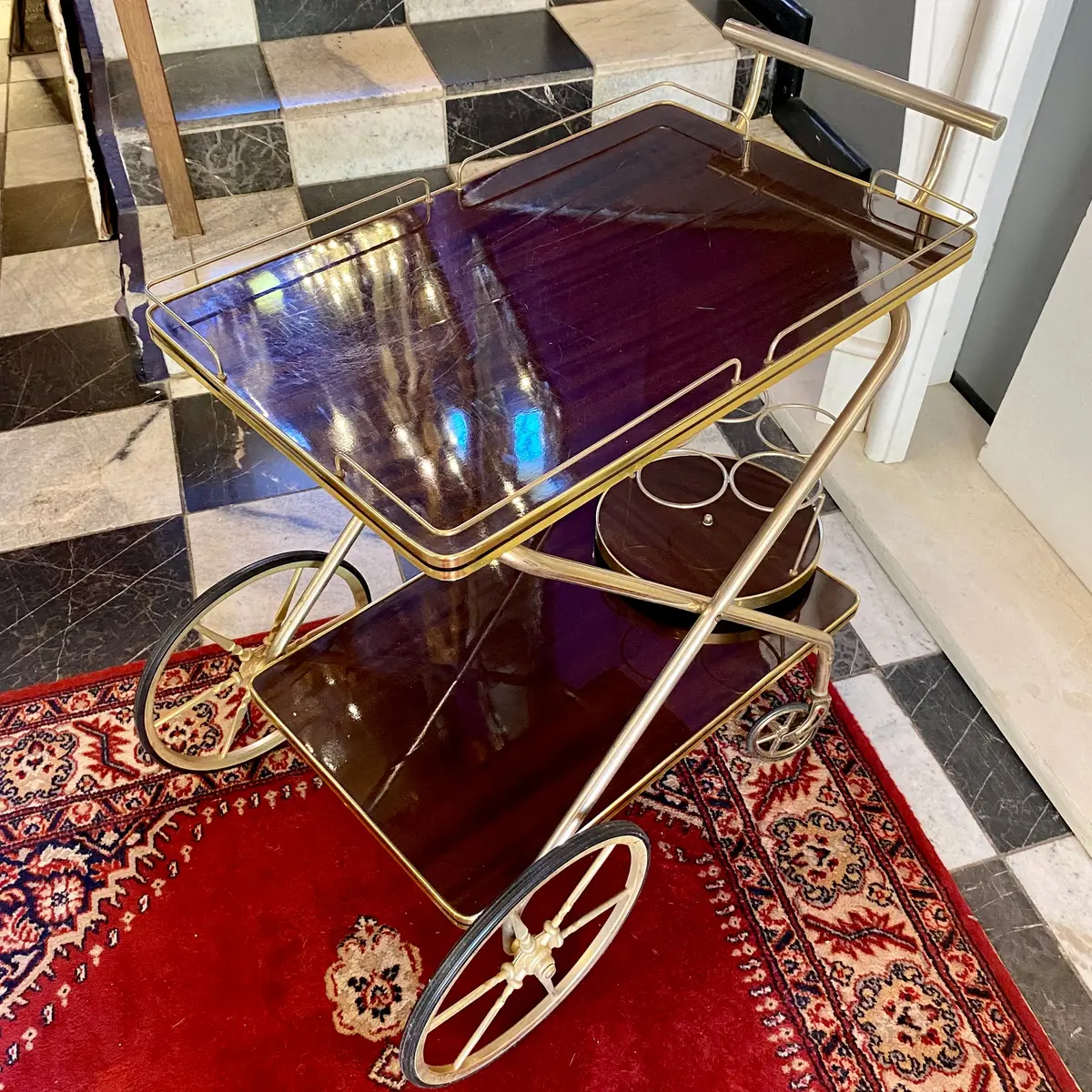 Vintage Wood And Brass Drinks Trolley - Sold 1