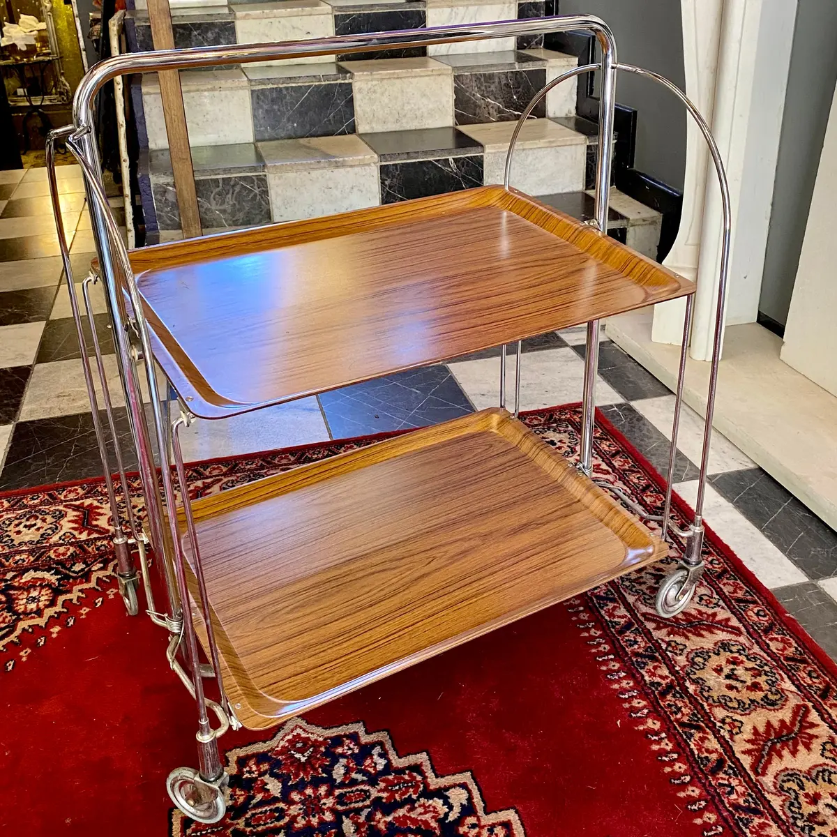 1970'S Wooden Tray Drinks Trolley 1