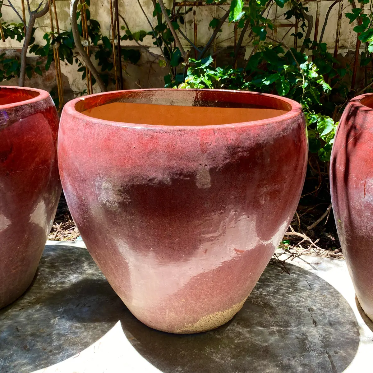 Burgundy Red Glazed Terracotta Pots - Sold 1