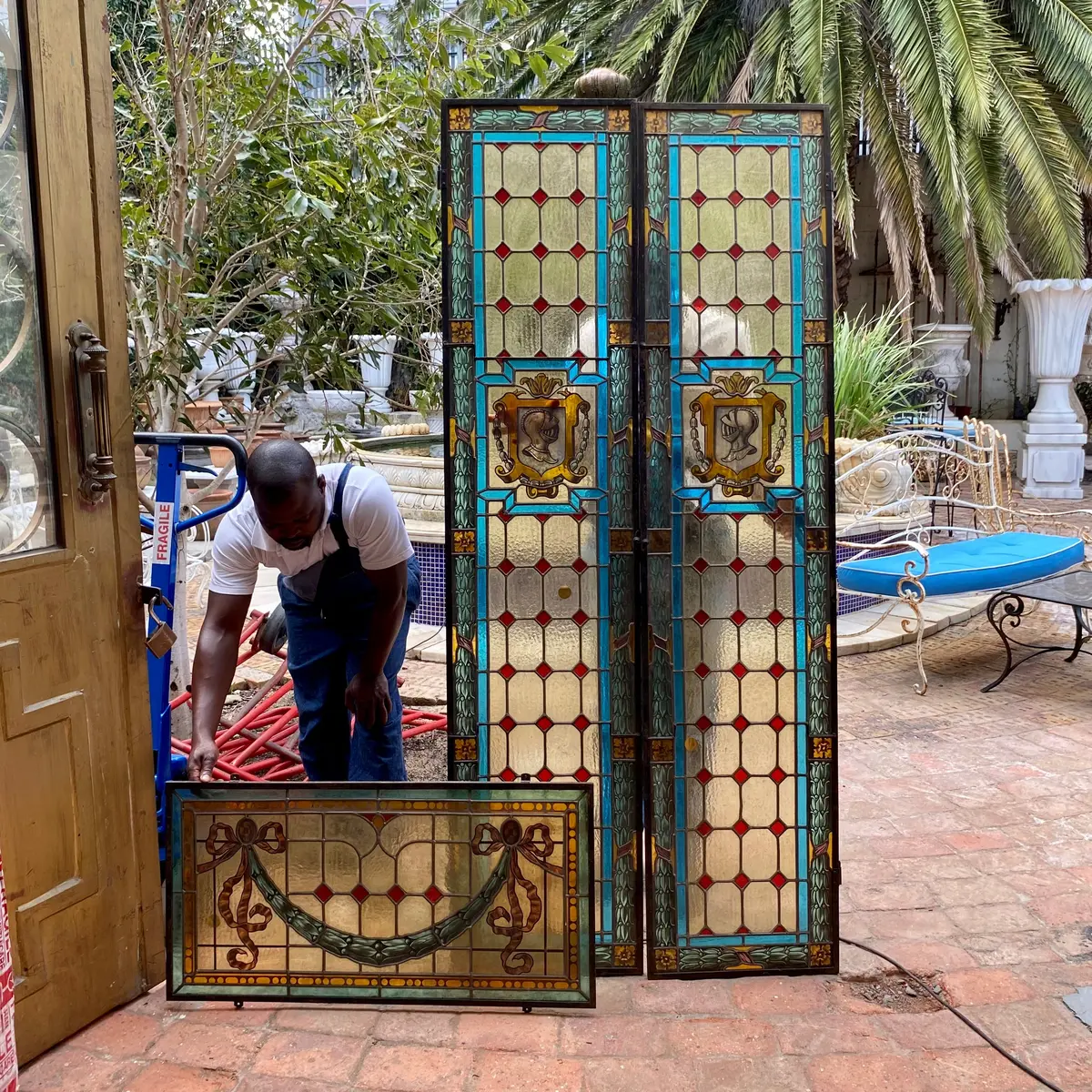 Beautiful Pair Of Stained Glass Door Panels With Fanlight - Sold 1