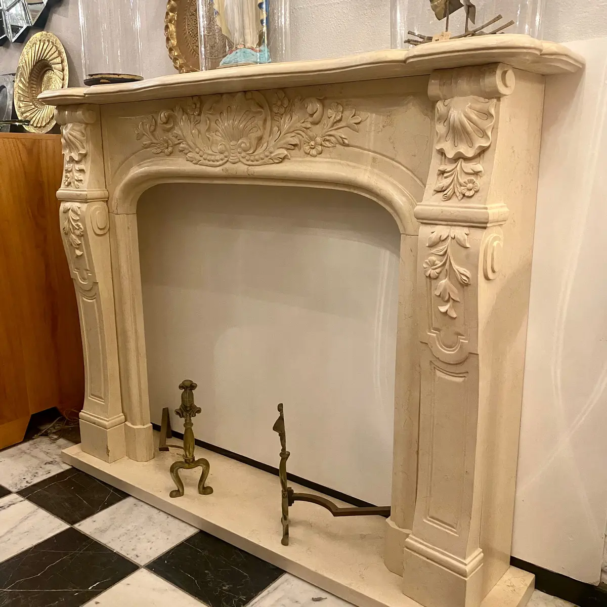 Creme Hand Carved Fireplace - Sold 1
