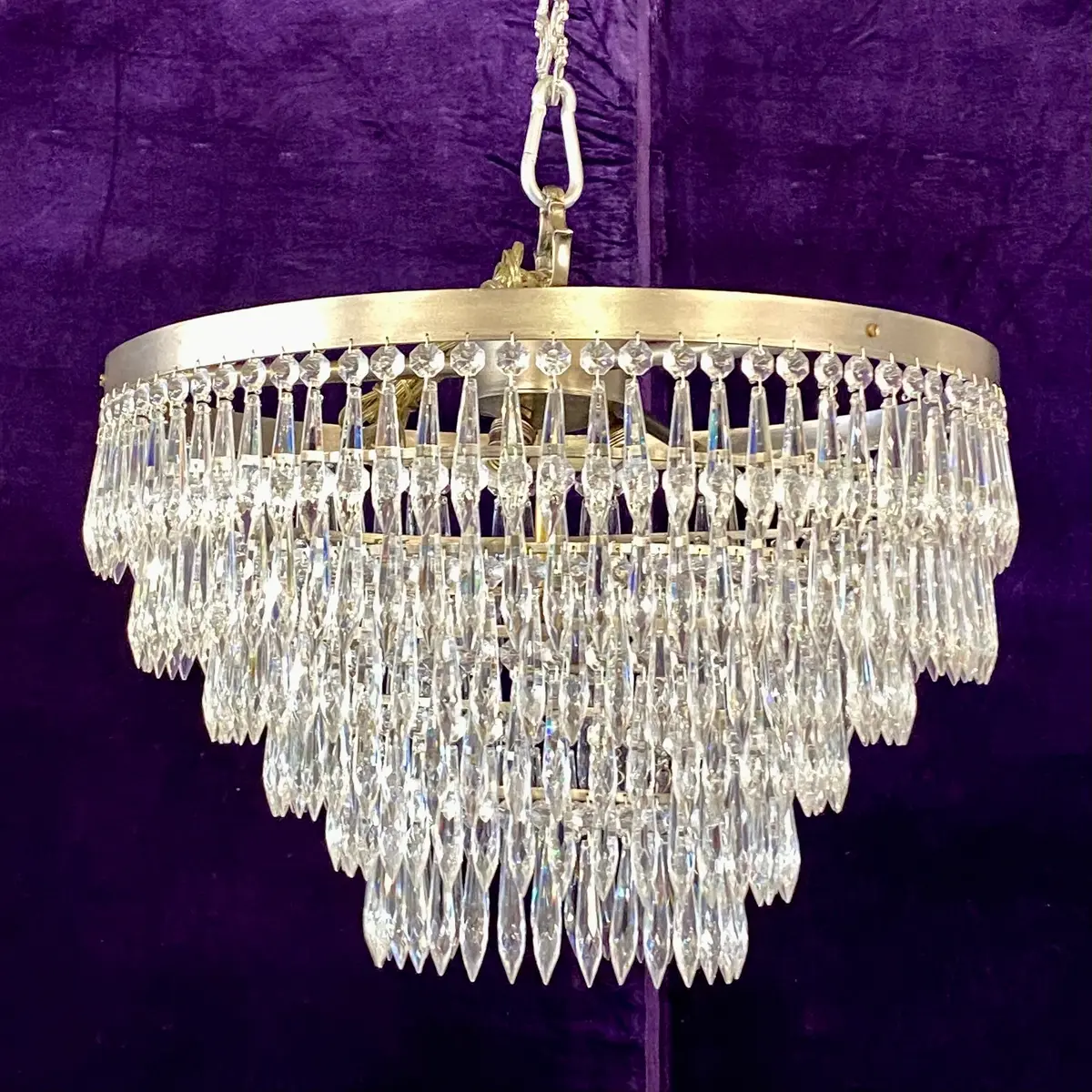 Nickel & Crystal Waterfall Chandelier 1