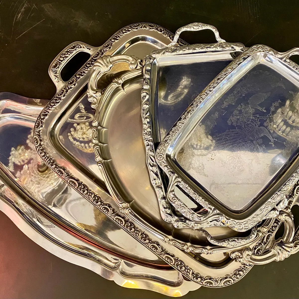 Various Antique Silver Trays 1