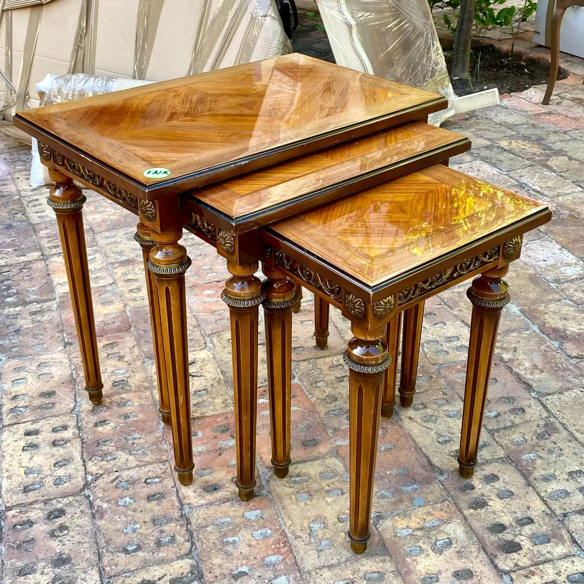 Antique Polished Inlaid Nestling Tables With Brass Castings - Sold 1