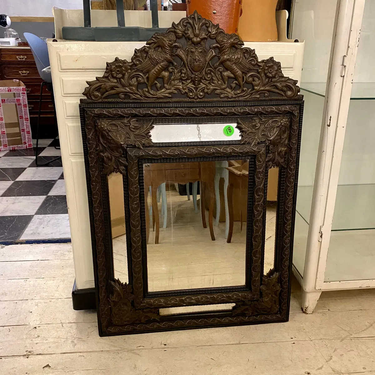 Antique Wooden Mirror With Detailed Castings 1