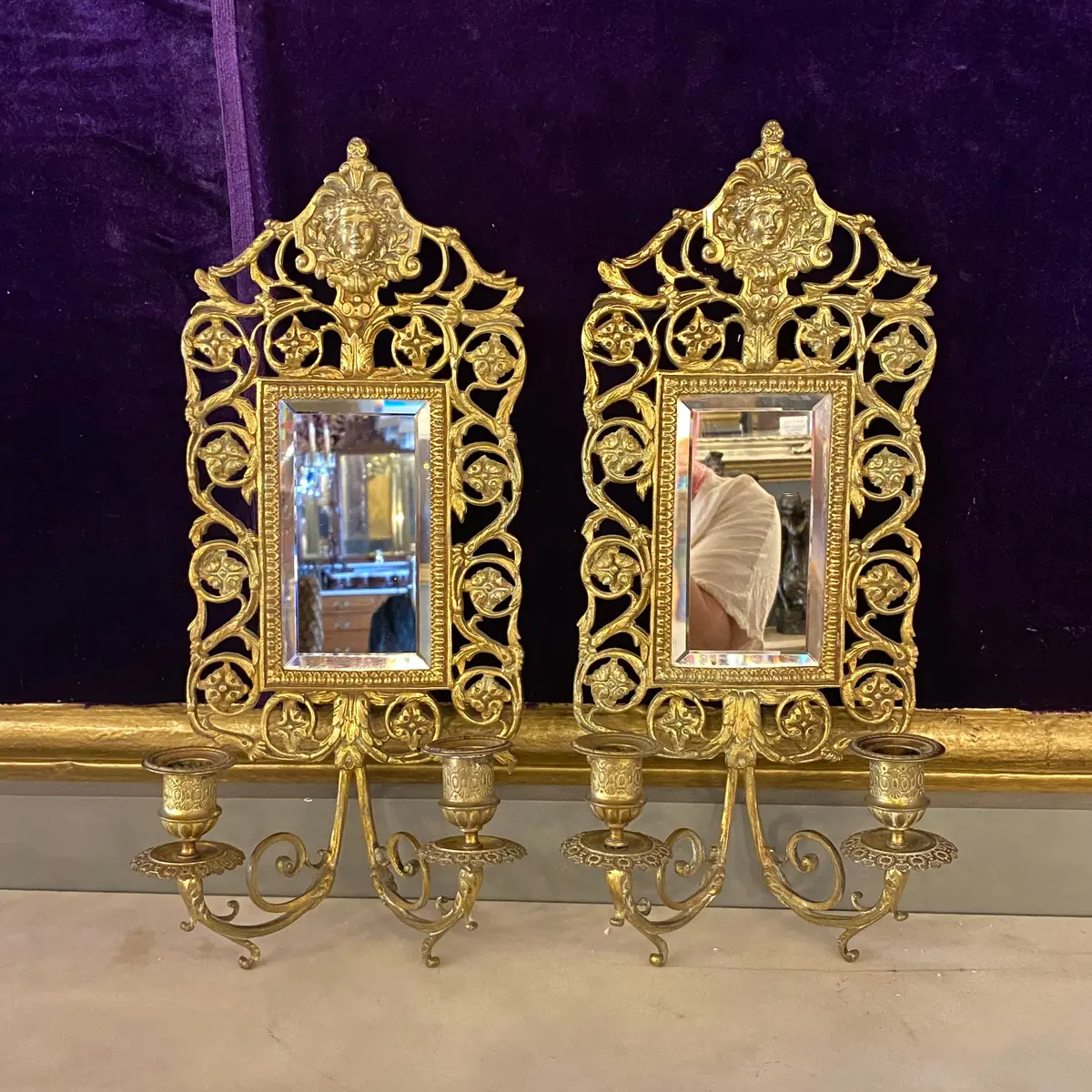 Pair Of Antique Gilt Wall Mount Candle Holders - Sold 1
