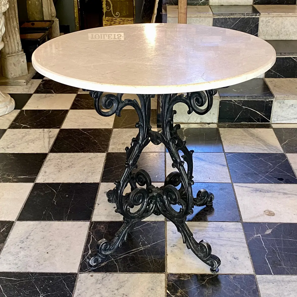 Cast Aluminium Table Base With Marble Top - Sold 1