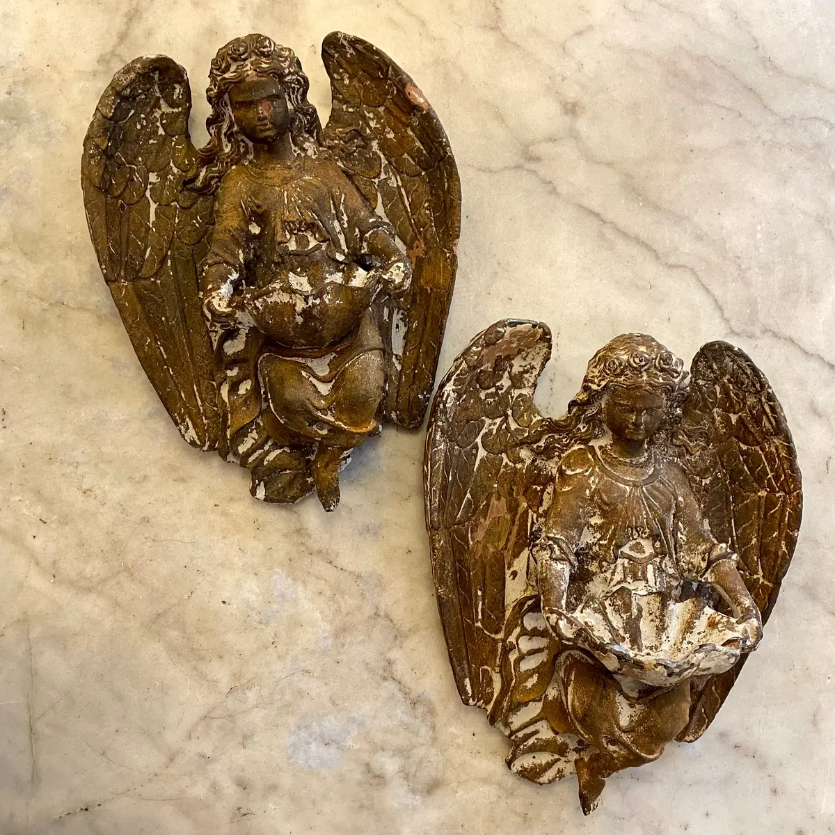 Pair Of Cast Iron Angels - Sold 1