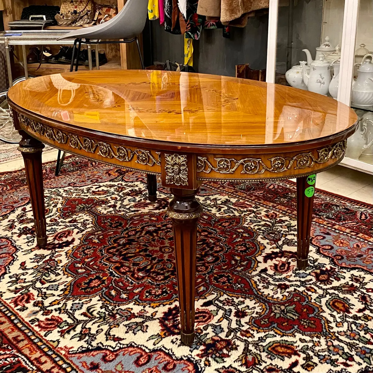 Antique Polished Inlaid Coffee Table With Brass Castings - Sold 1