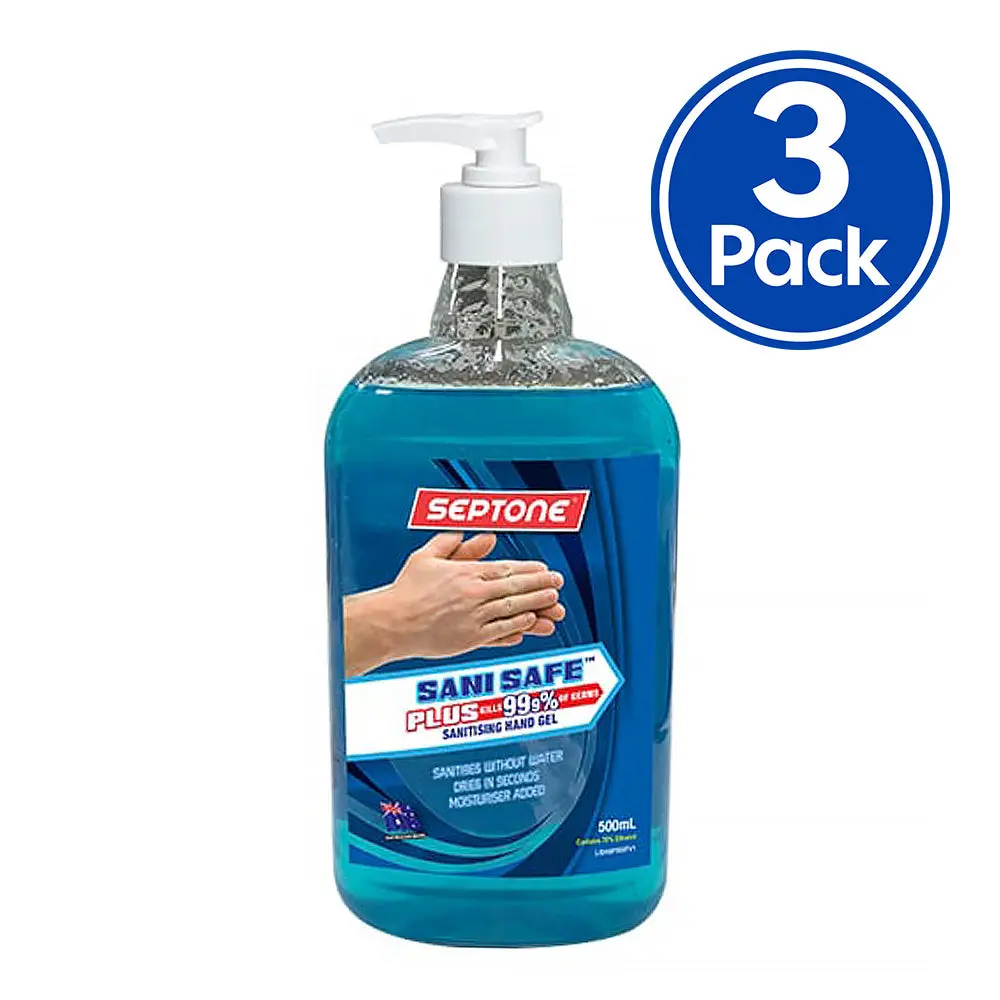 Septone Sani Safe Plus Water-Less Hand Sanitiser Gel 500Ml 70% Ethanol X 3 Pack 1