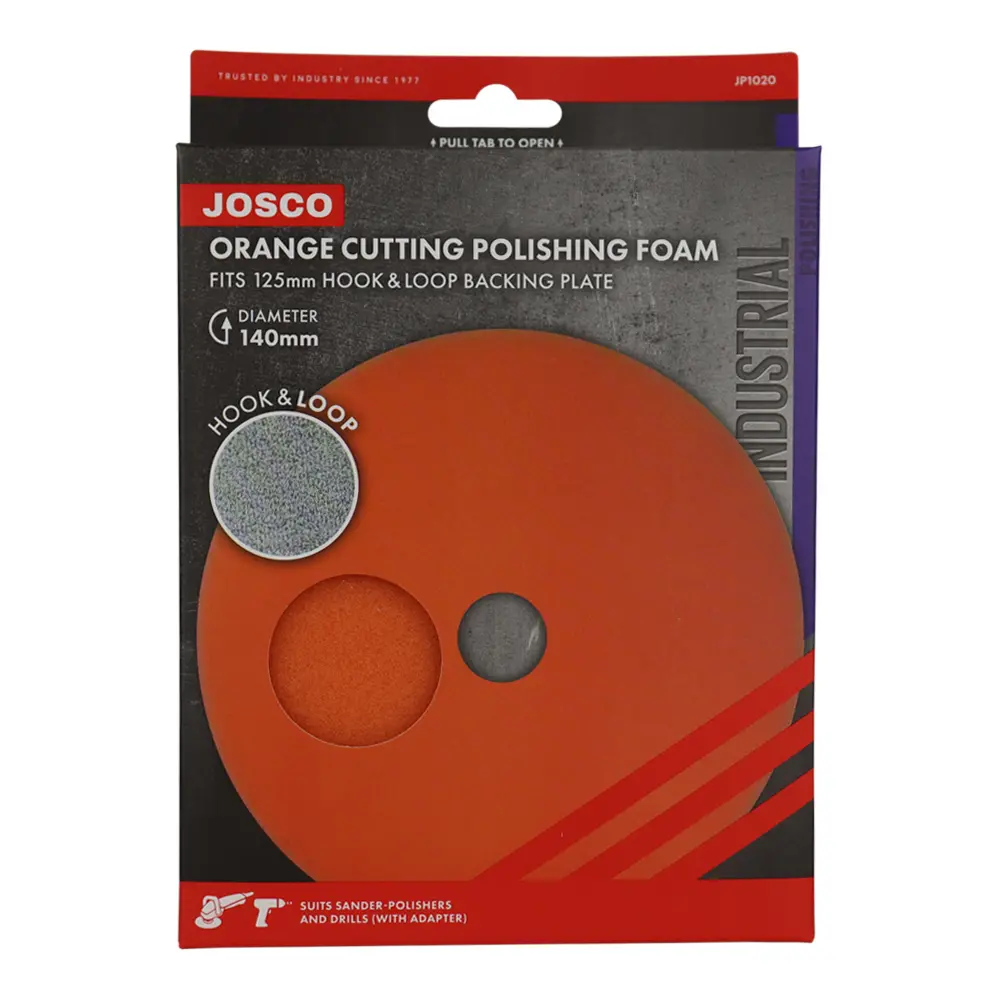 Josco Orange Cutting Polishing Foam Pad 140Mm Hook & Loop Industrial Jp1020 1
