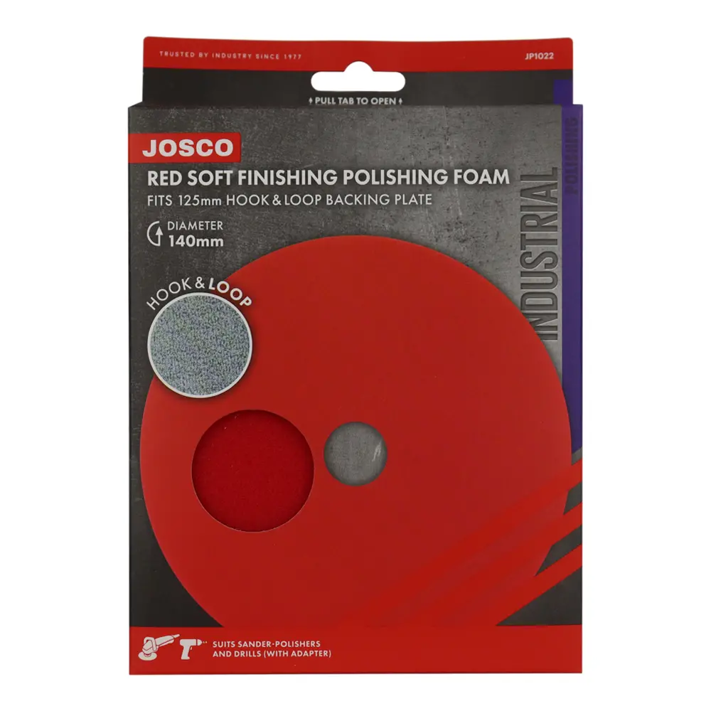 Josco Red Soft Finishing Polishing Foam Pad 140Mm Hook & Loop Industrial Jp1022 1