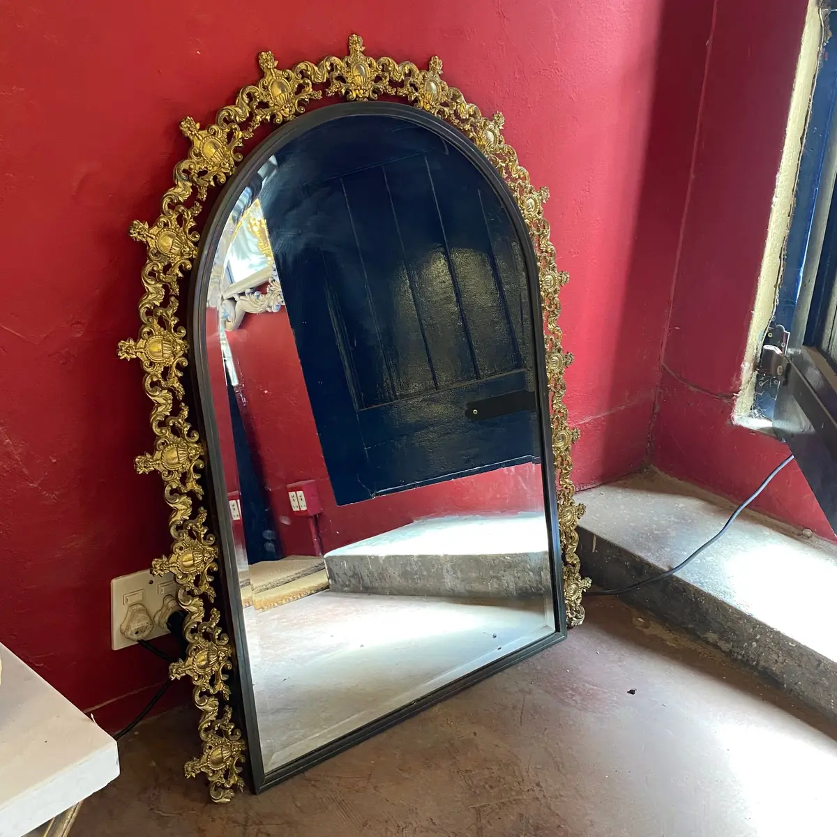 Vintage Cast Brass Mirror With Beveled Glass - Sold 1