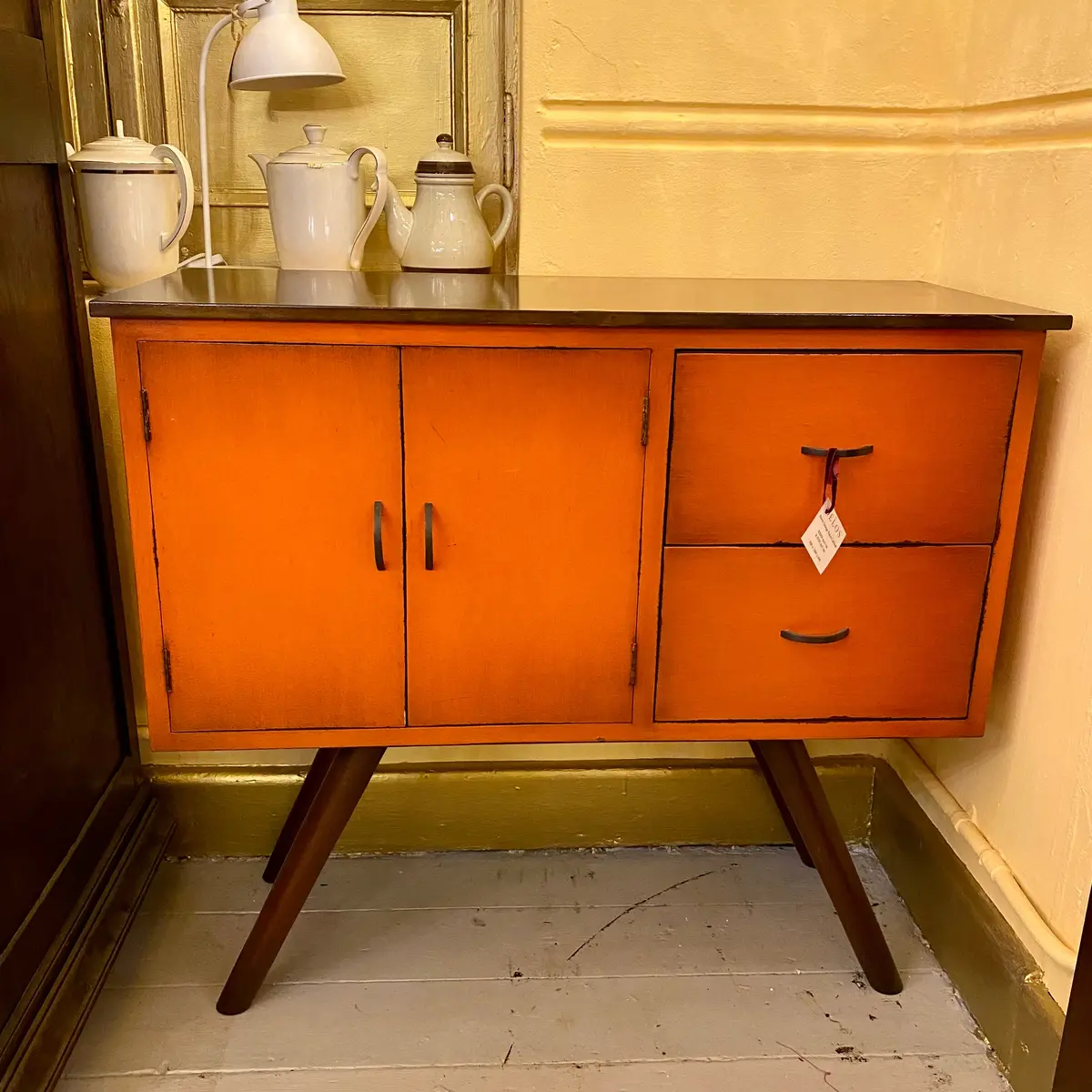 Funky Bright Orange Distressed Mid Century Style Unit - Sold 1