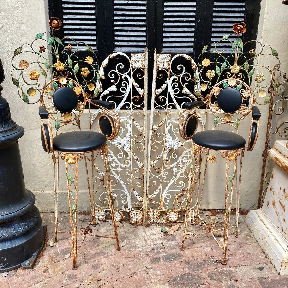 Unique Wrought Iron Armchair With Vinyl Upholstery 1