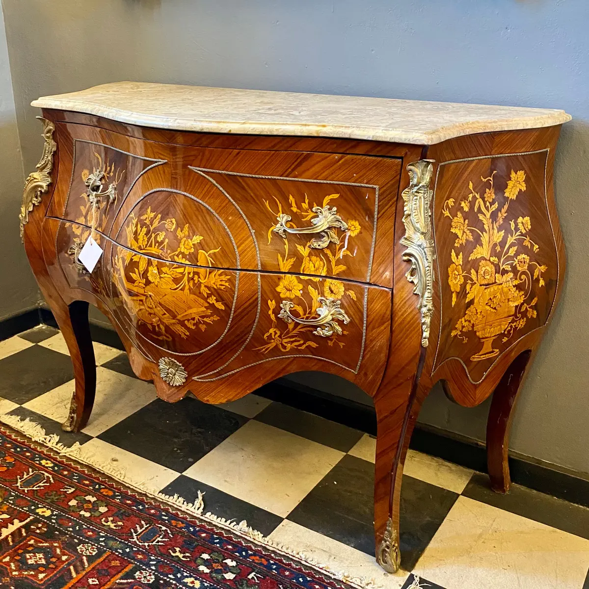 Ornate Bombe Chest With Marble Top - Sold 1