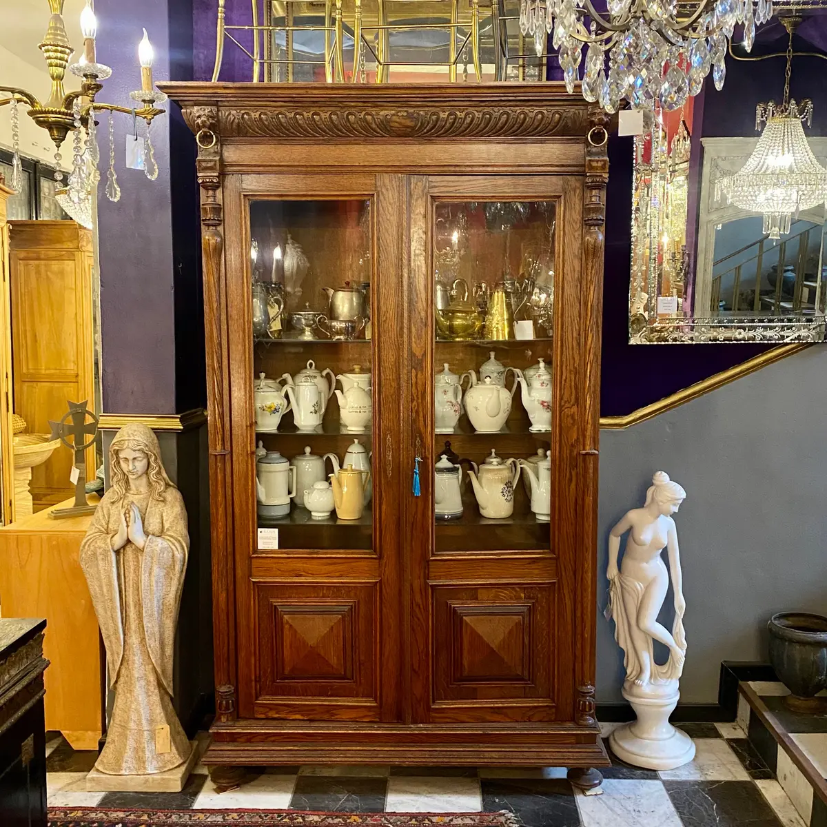 Antique Oak Display Cabinet 1