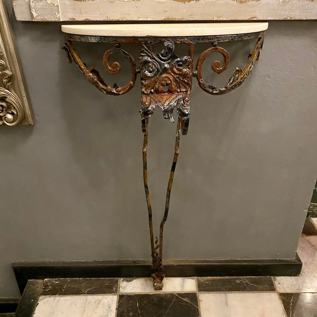 Small Wrought Iron Console With Marble Top 1