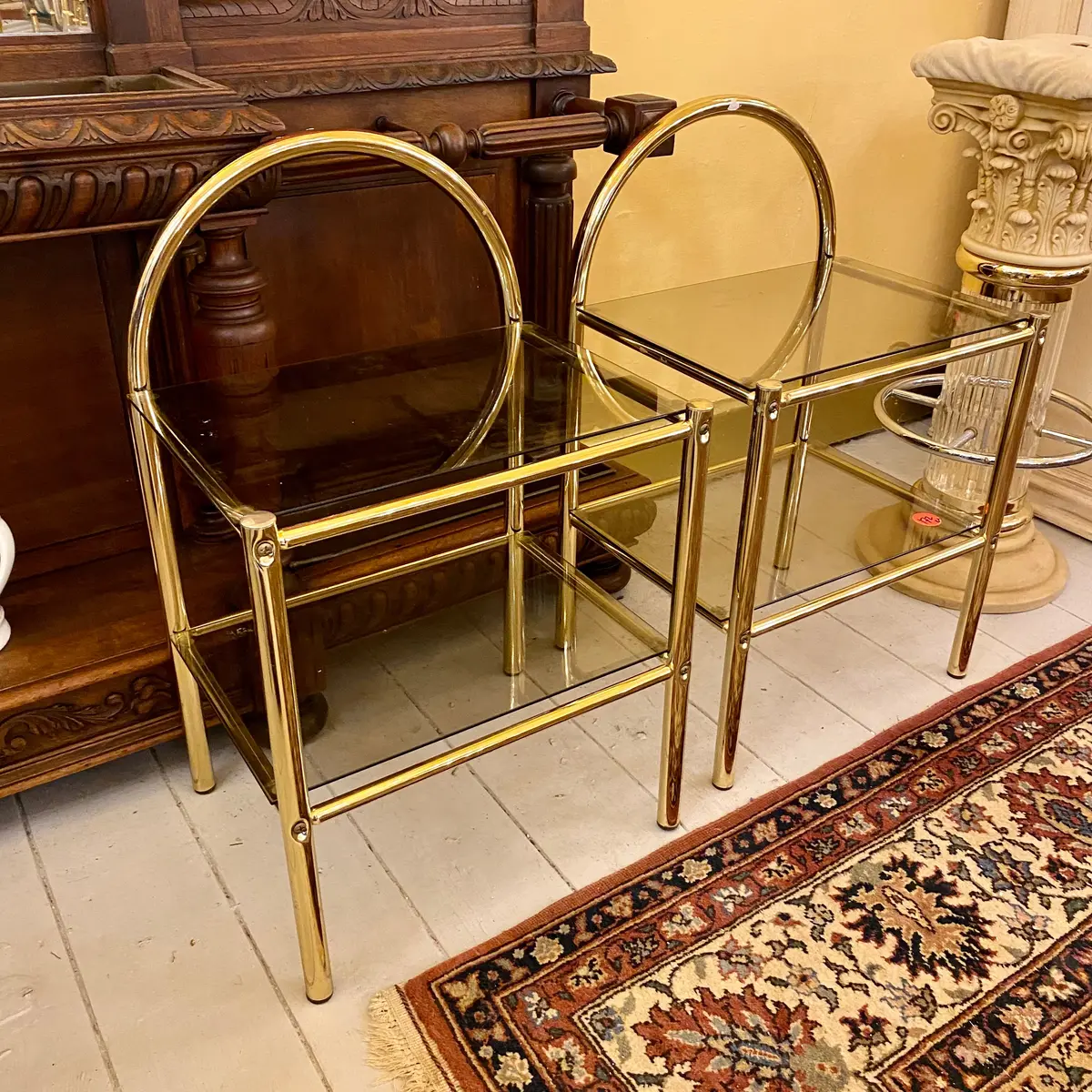 Pair Of 1960'S Polished Brass & Glass Side Tables - Sold 1
