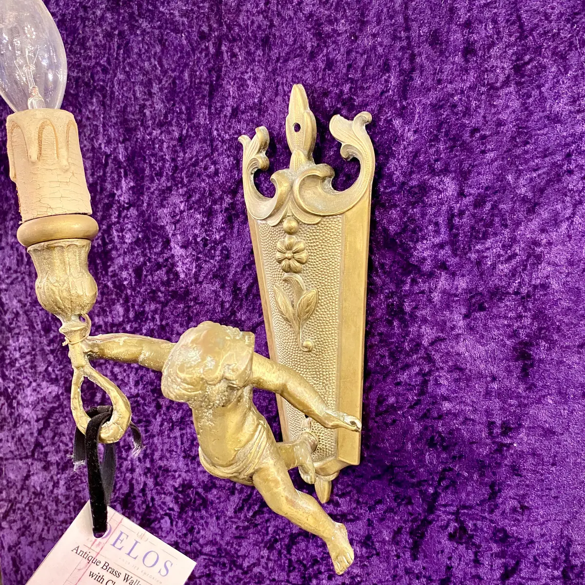 Antique Brass Cherub Wall Light - Sold 1