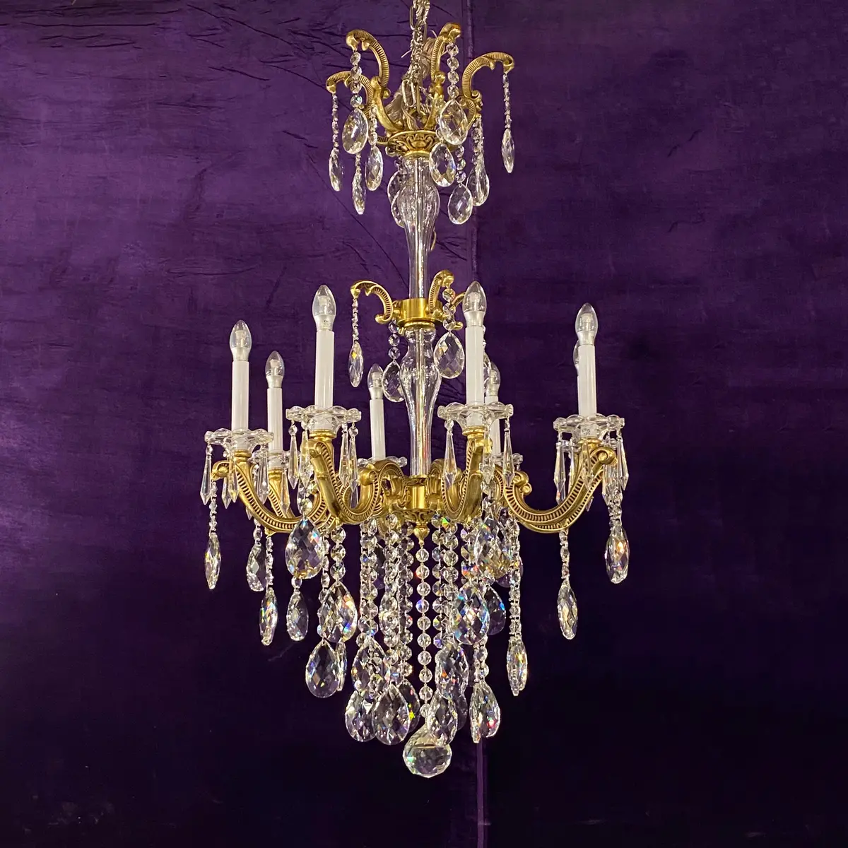 Tall Delos Eight Arm Crystal Chandelier 1