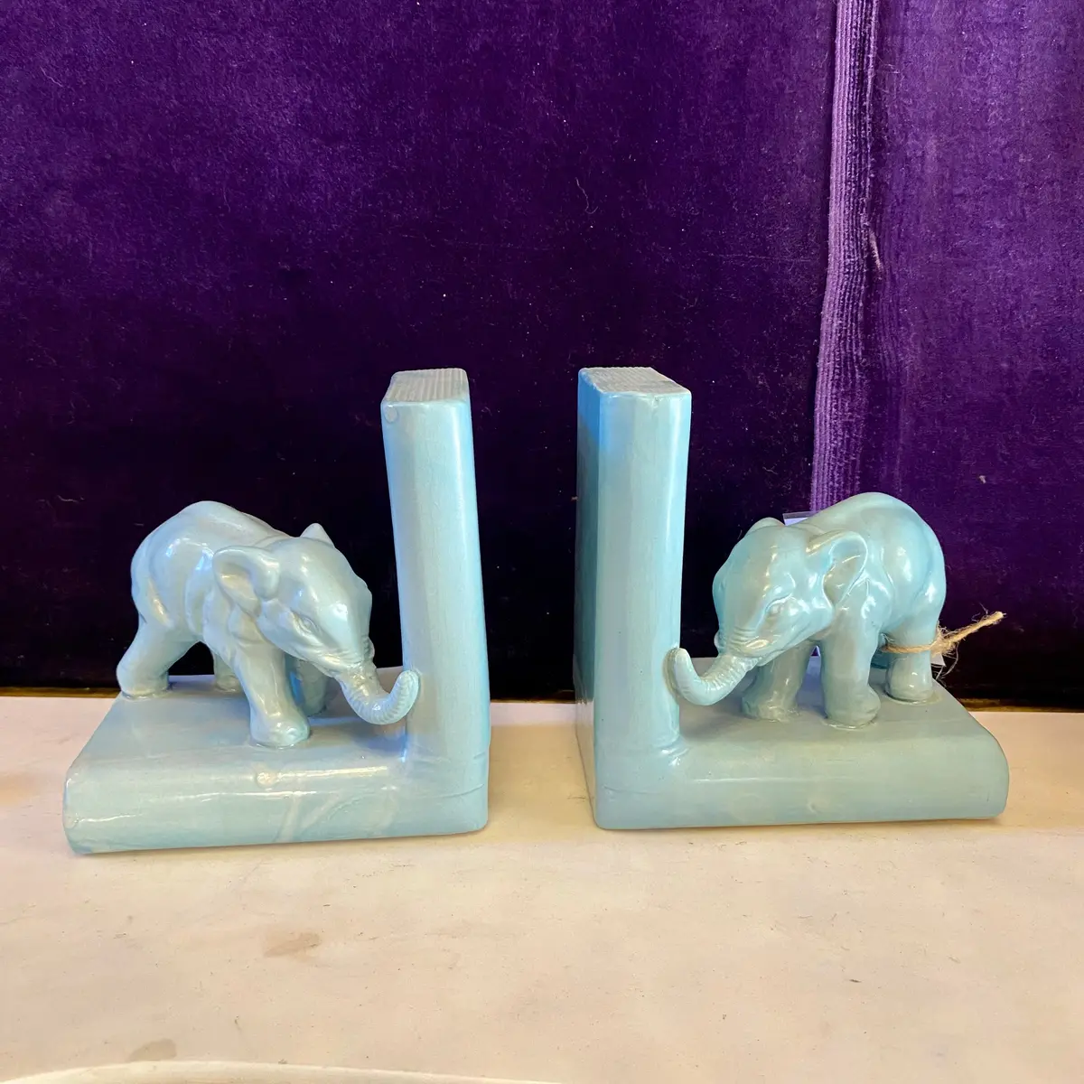 Pair Of Vintage Ceramic Pair Of Elephant Book Ends - Sold 1