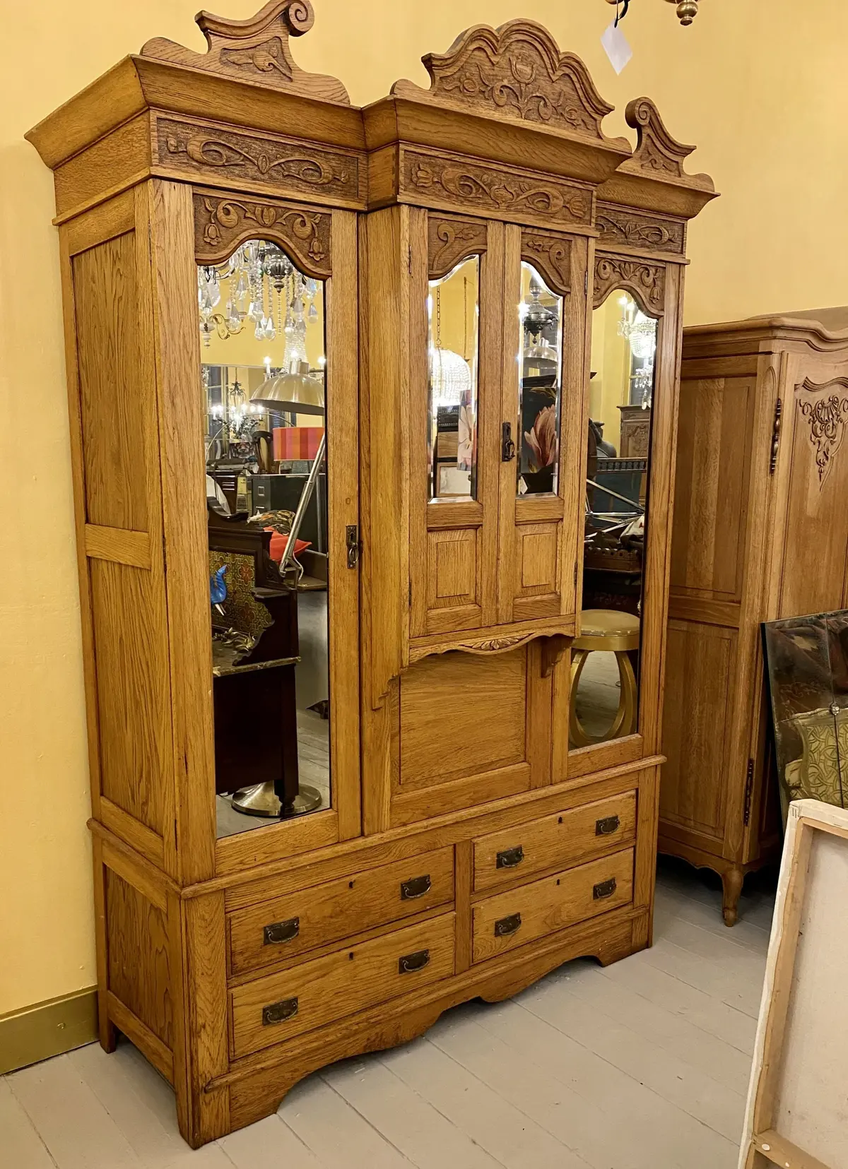 Antique Oak Wardrobe With Mirror Front - Sold 1