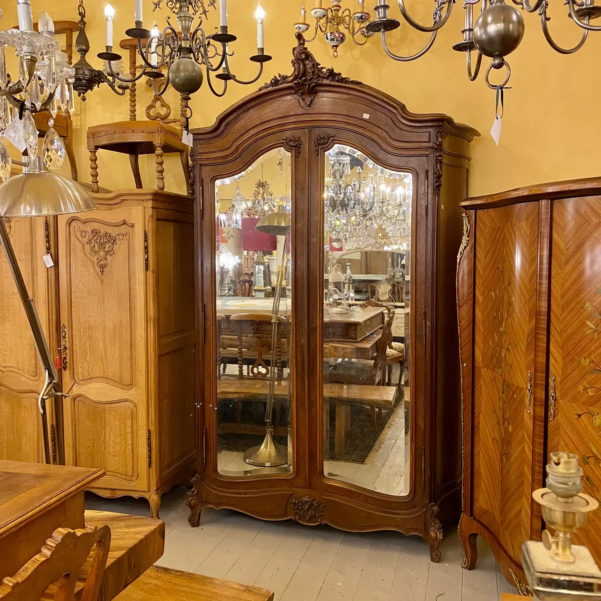 Antique Mirror Front French Walnut Armoire - Sold 1