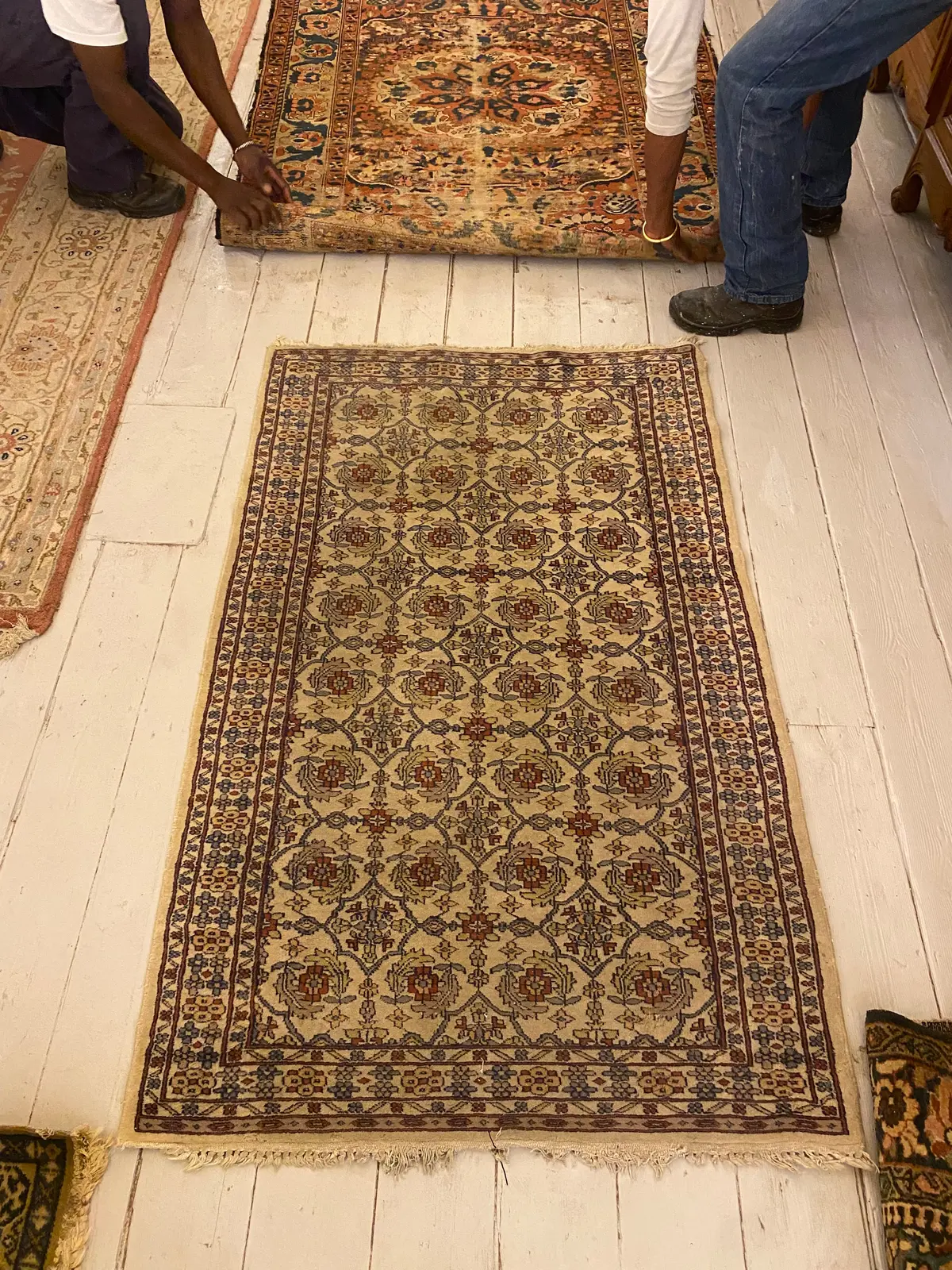 Cream & Brown Vintage Rug 1