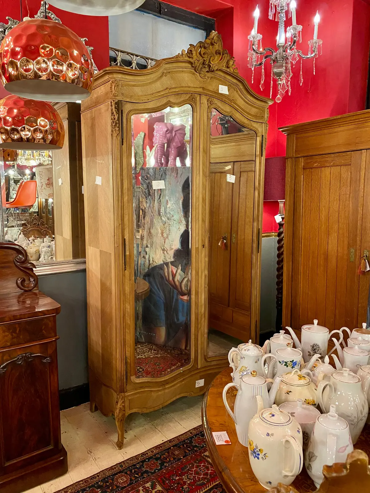 Antique Walnut Mirror Front Armoire 1