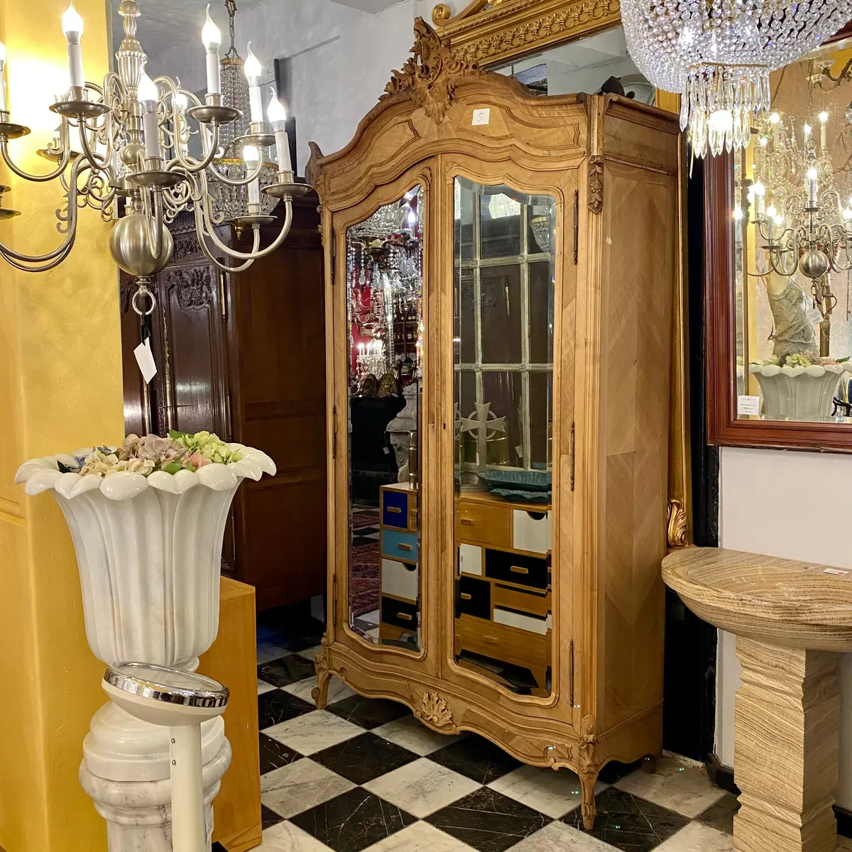 Antique French Walnut Armoire With Mirror Front 1