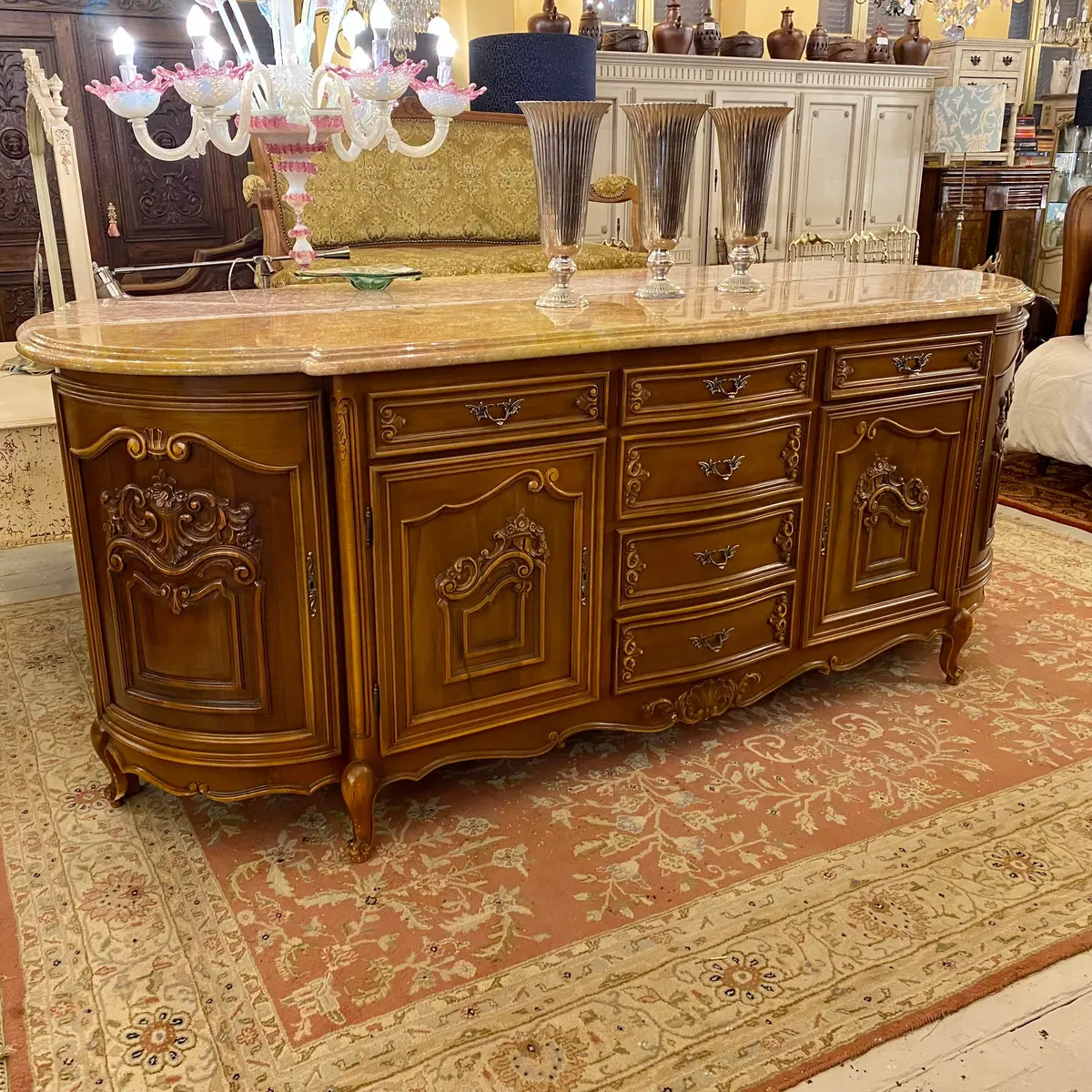 Antique French Walnut Server With Marble Top - Sold 1