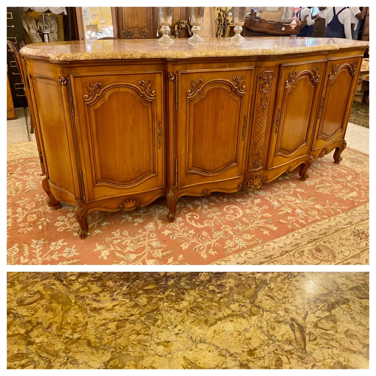 Antique French Walnut Server With Snails Feet & Marble Top -Sold 1