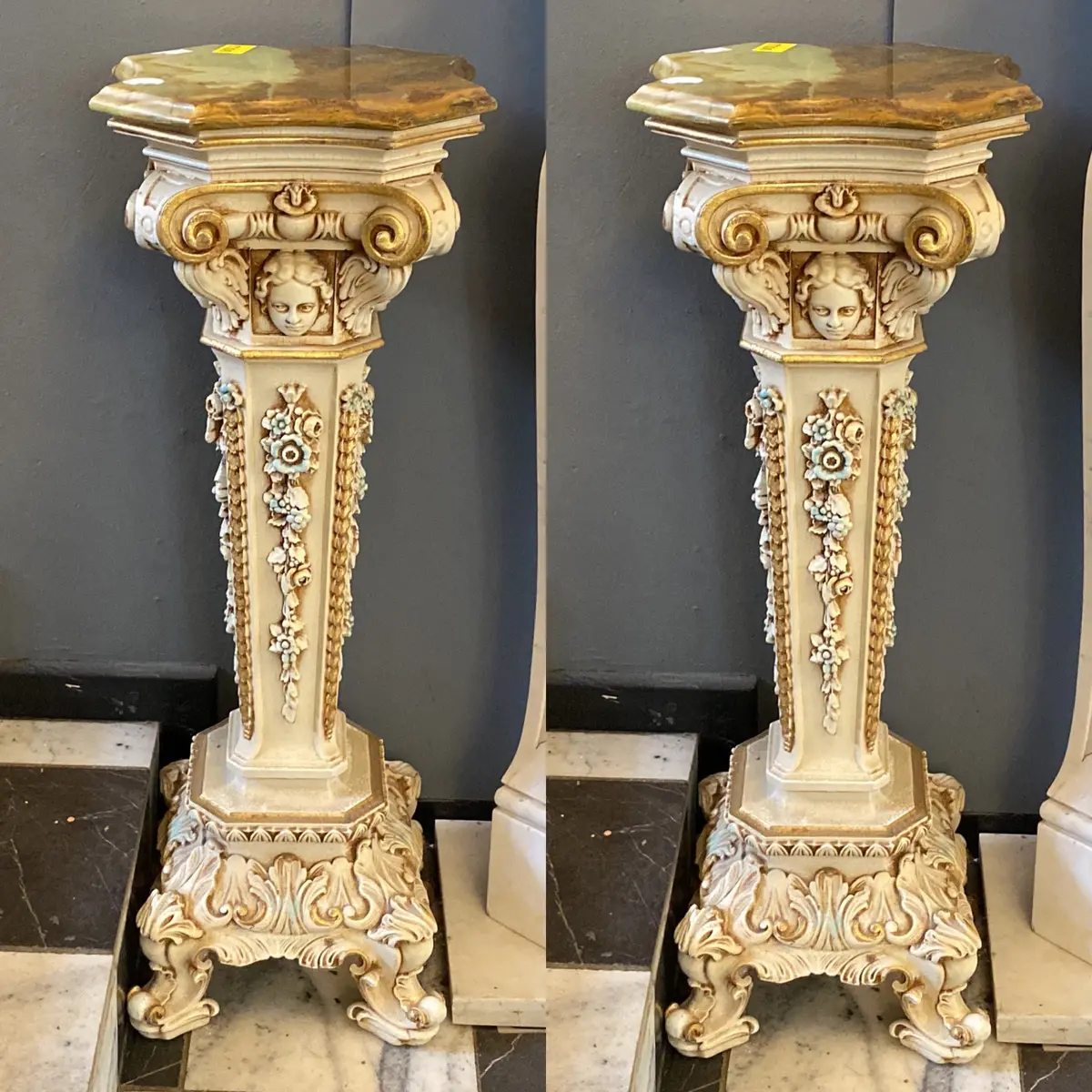 Pair Of Antique Italian Pedestals With Onyx Tops - Sold 1