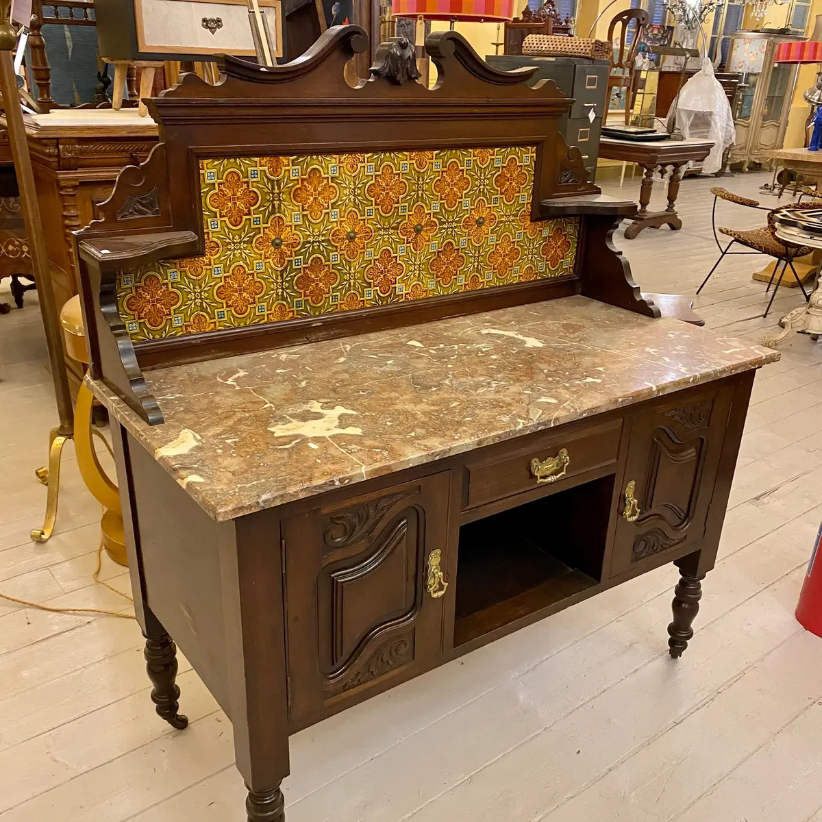 Antique Wash Table With Mottled Marble Top - Sold 1
