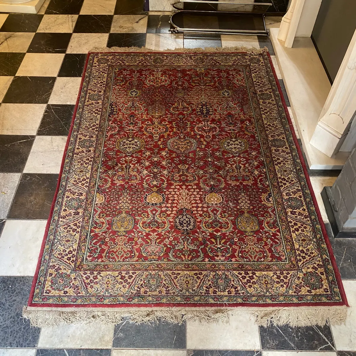 Red Vintage Rug With Cream Trim - Sold 1