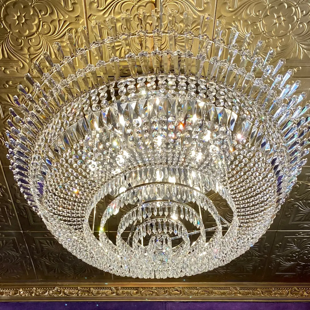 Very Large & Impressive Crystal Flush Mounted Chandelier - Sold 1