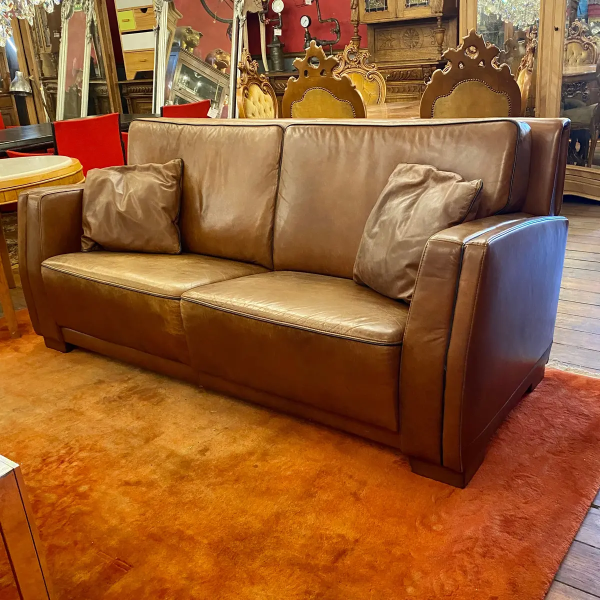Art Deco Tan Leather Two Seater Sofa - Sold 2