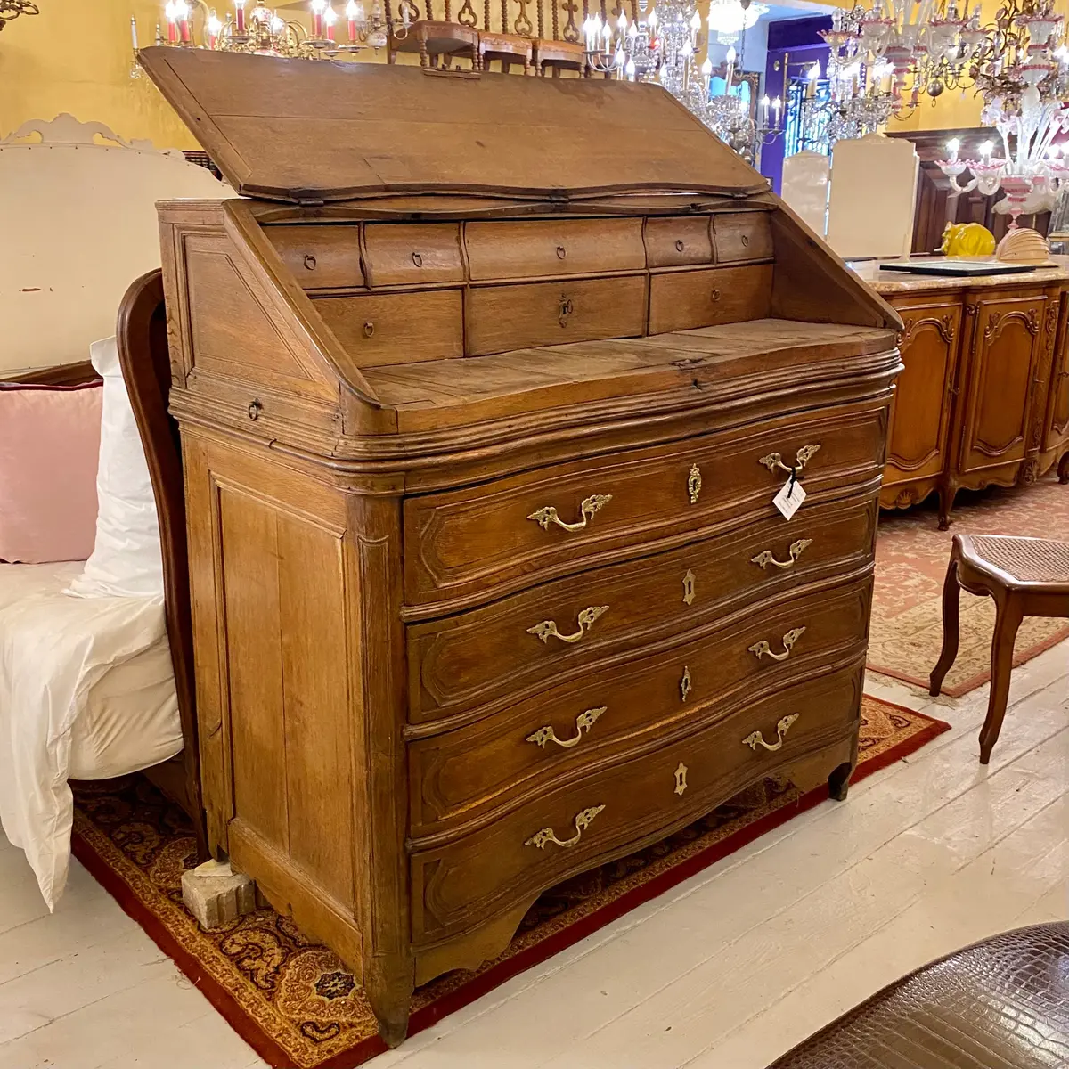 Antique Oak Writing Bureau With Brass Handles - Sold 1