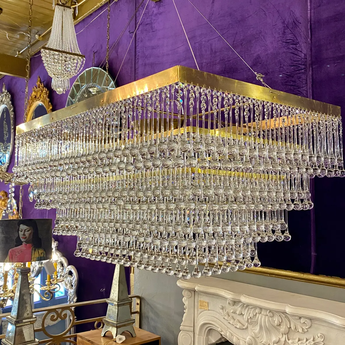 Incredible Flush Mounted Chandelier With Water Droplet Crystals - Sold 1