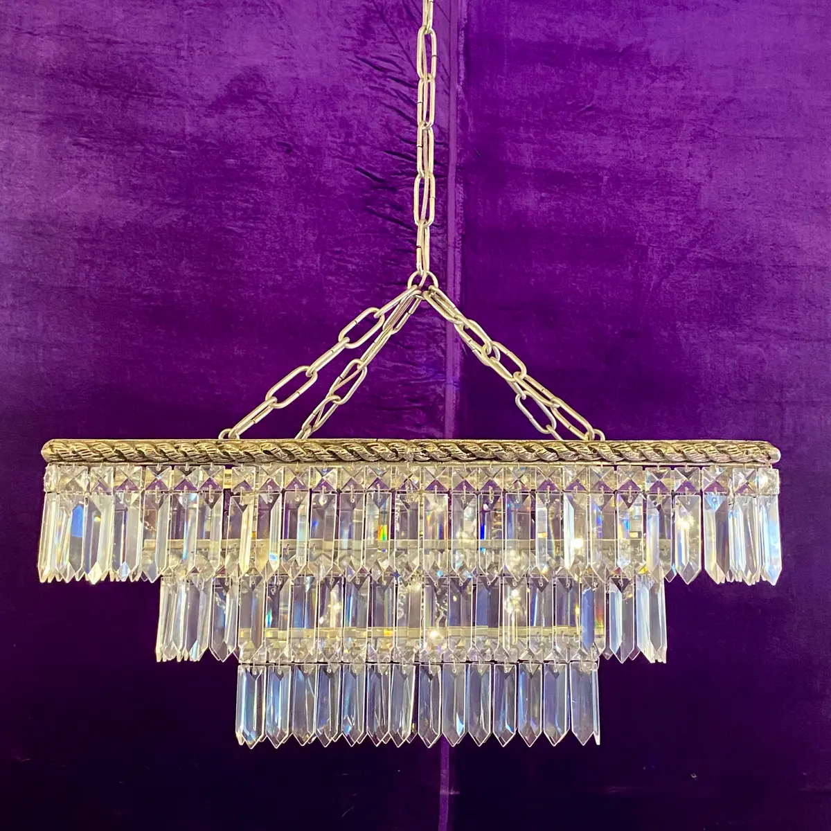 Nickel And Crystal Contemporary Waterfall Chandelier - Sold 1