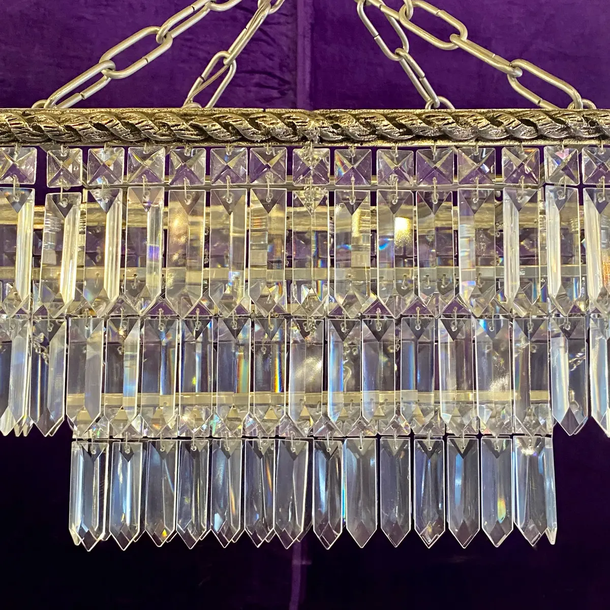 Nickel And Crystal Contemporary Waterfall Chandelier - Sold 2