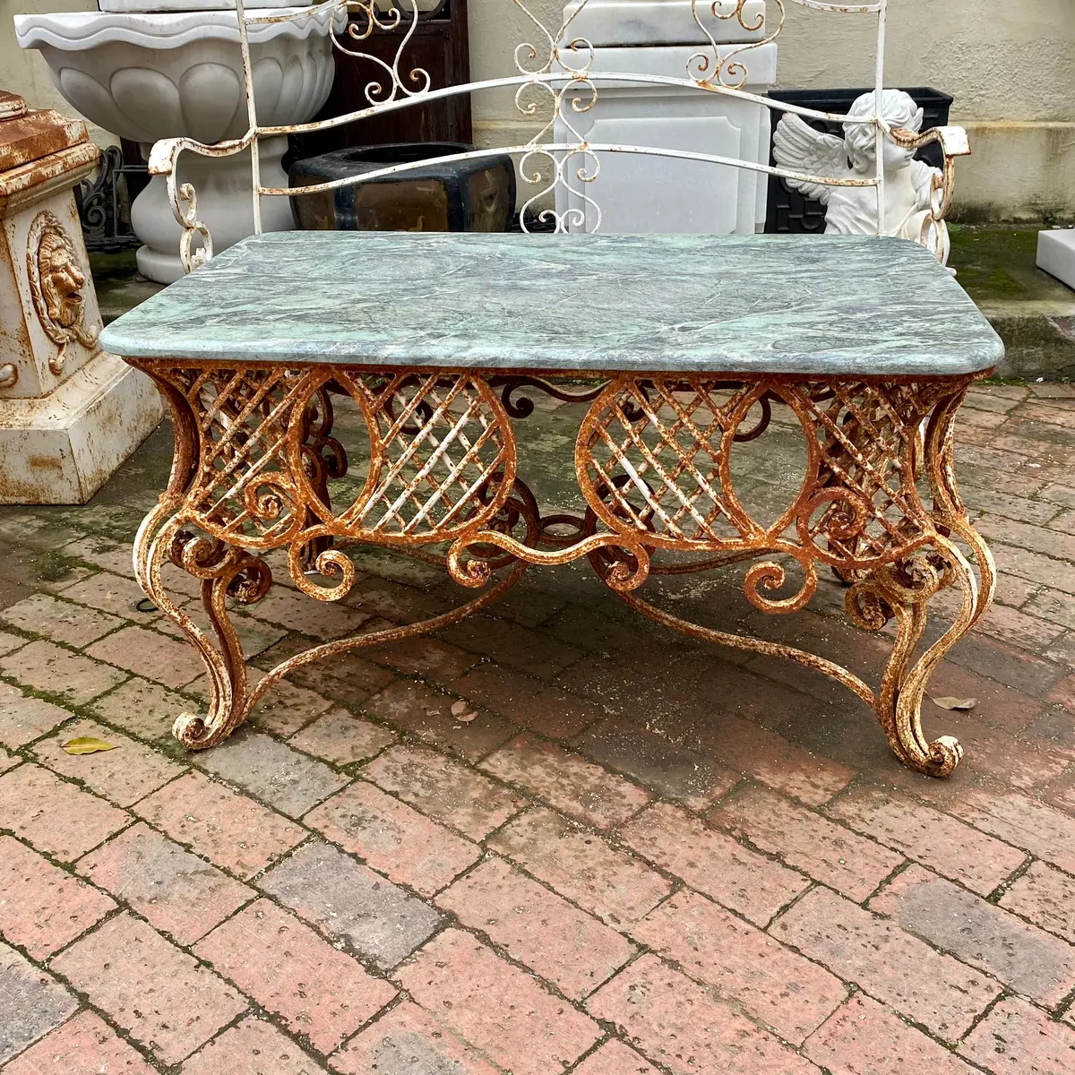 Wrought Iron Coffee Table With Green Marble Top - Sold 1