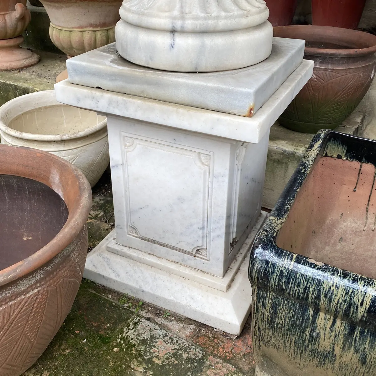 Carved White Marble Plinths With Grey Vein - Sold 1